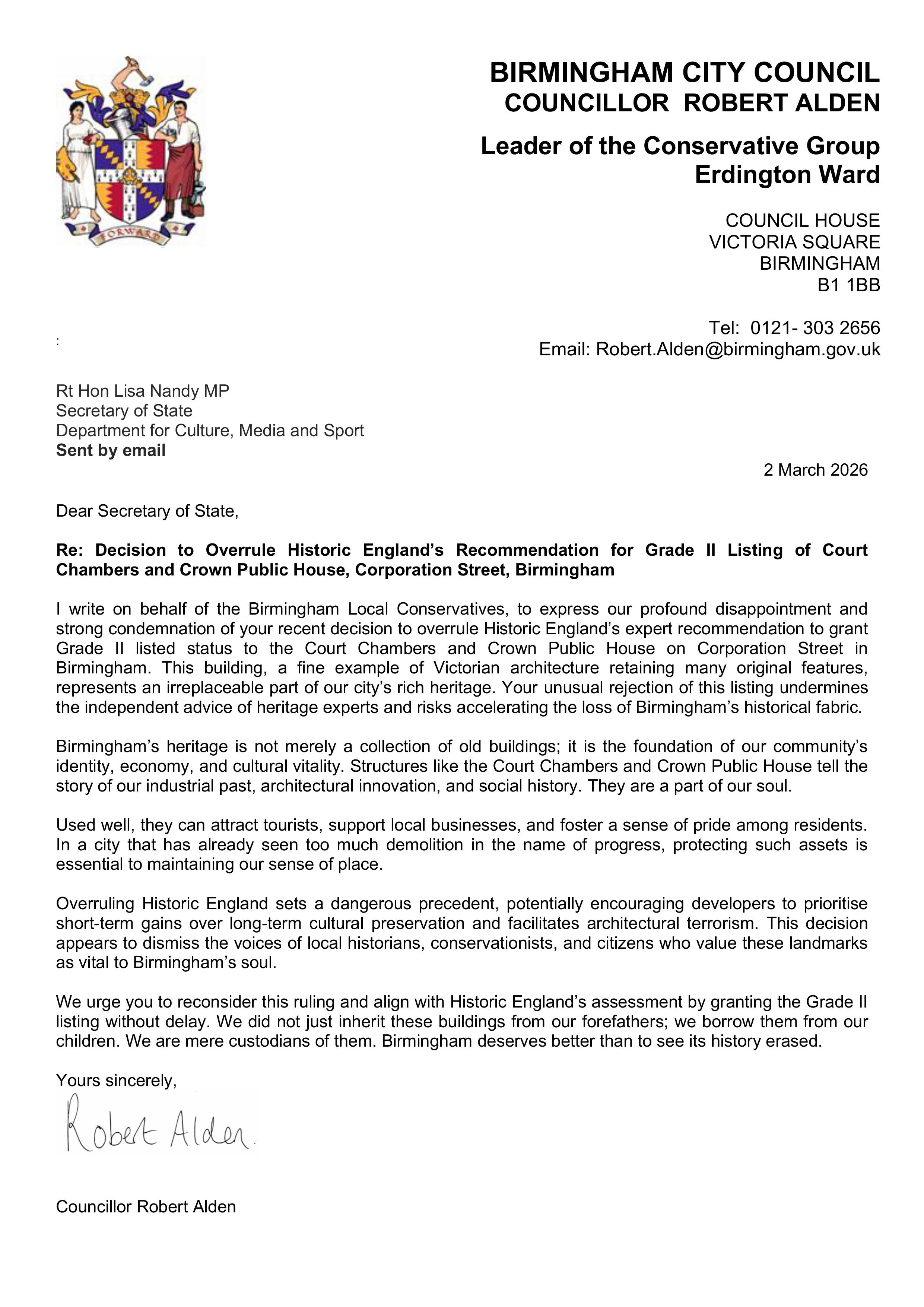 Letter calling for decision to be over turned