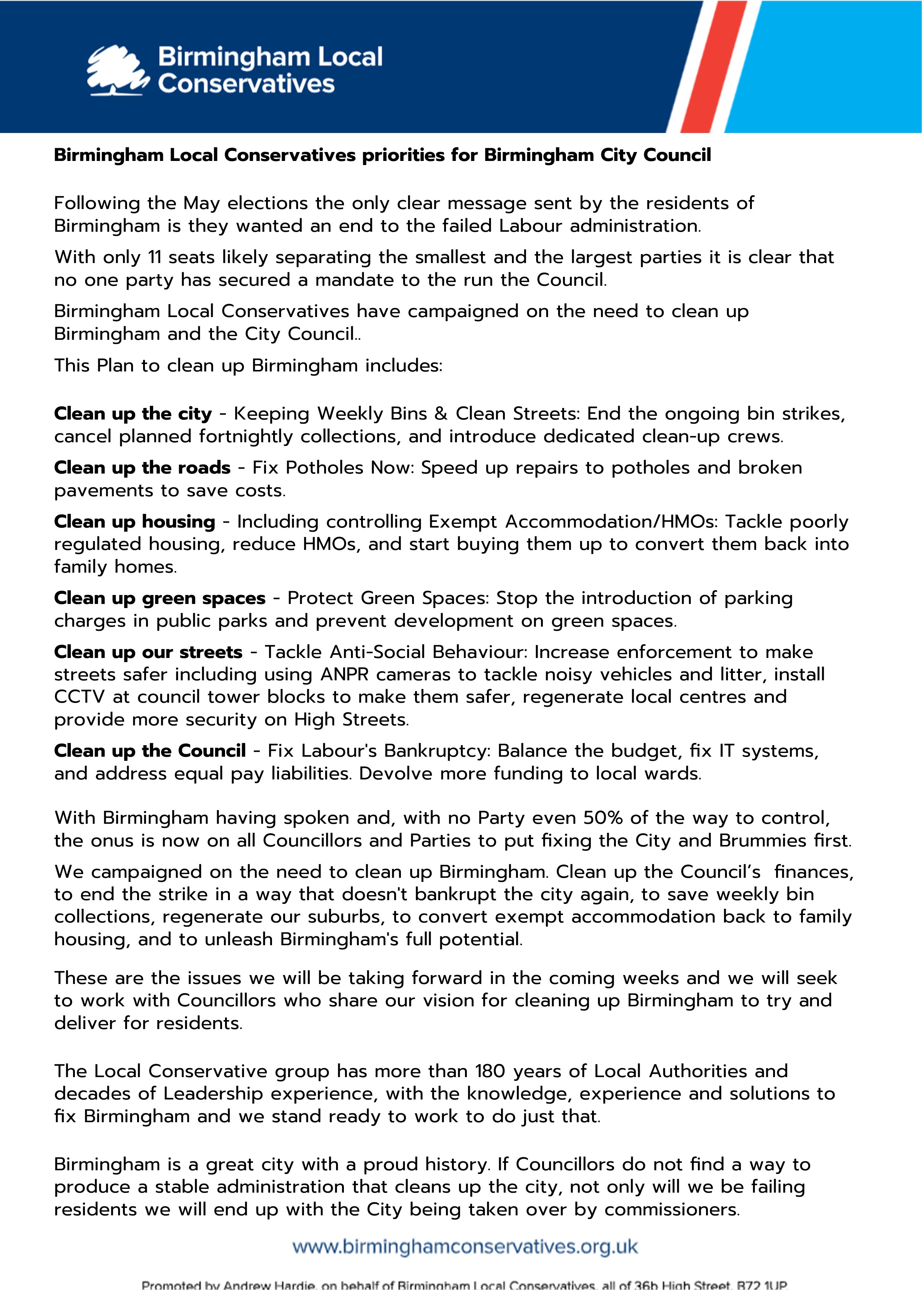 Statement on Local Conservatives priorities