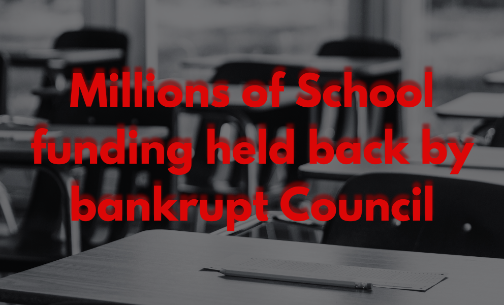 Millions in funding for schools held back by bankrupt council