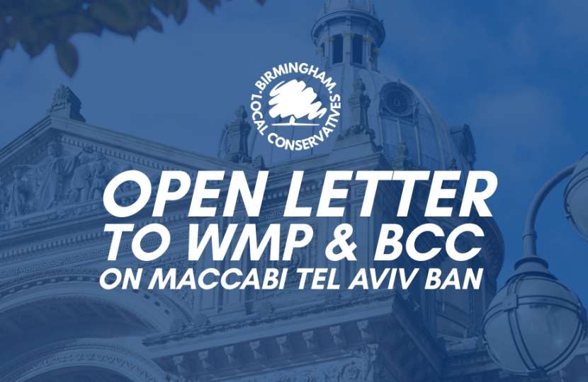 Open letter to WMP & BCC on Maccabi Tel Aviv ban