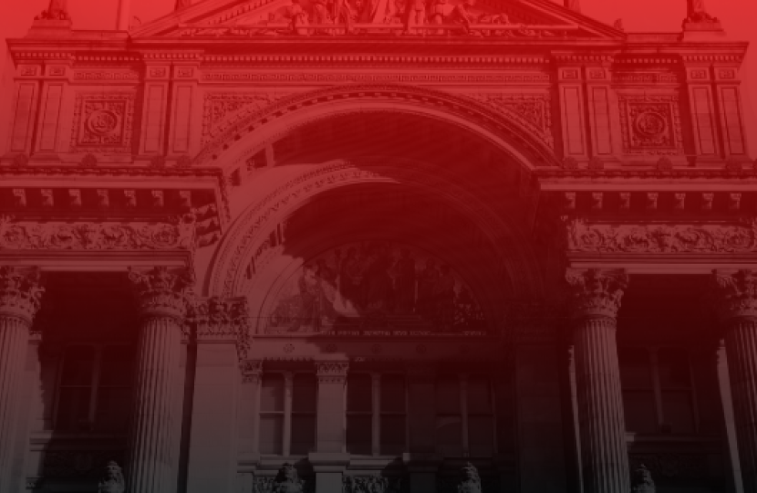 council house with a red and black overlay