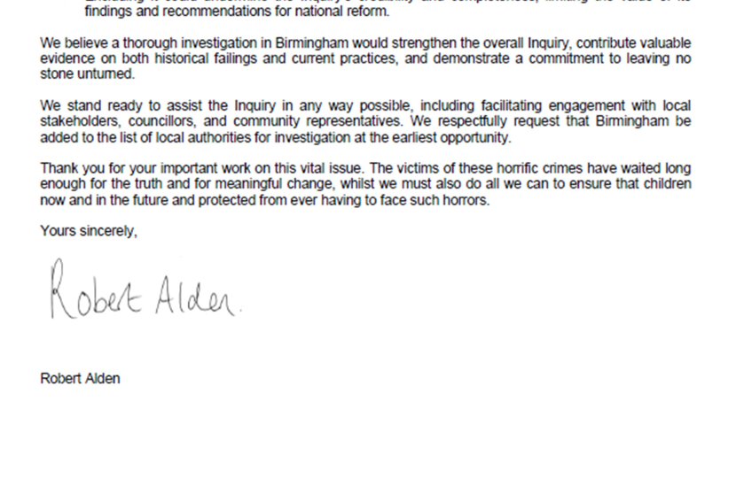 Page two of letter calling for Birmingham to be included in Grooming Gang inquiry