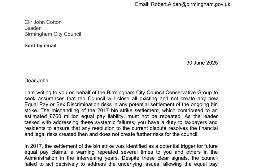 Cllr Alden write to Labour Leader John Cotton Page 1