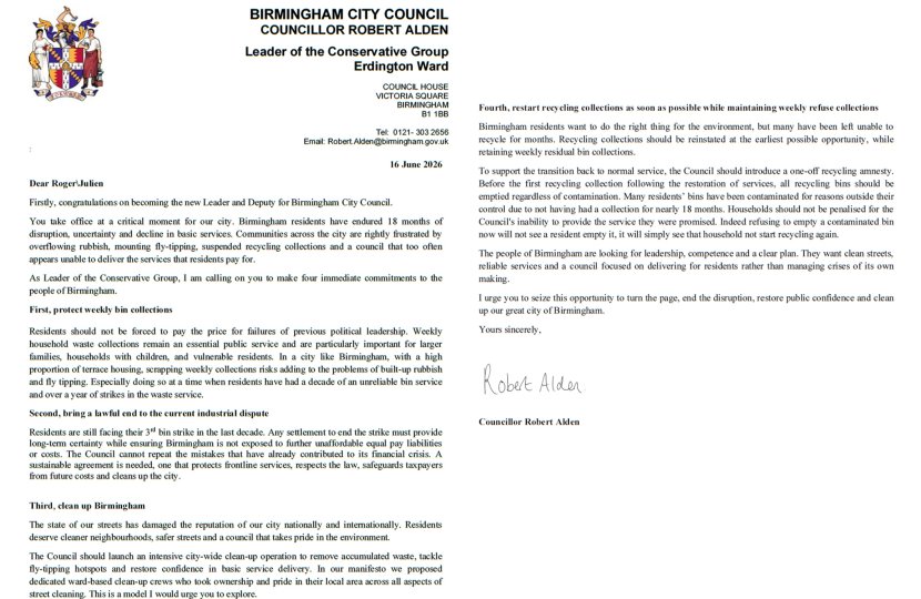 Letter sent calling for weekly bins to be saved