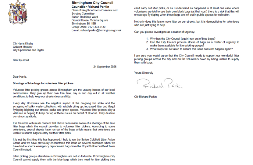 Copy of letter to Council