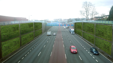 Artist's impression of what living green walls on the Aston Expressway could look like. Living green walls have been proven to remove up to 40% of NOx from the surrounding air