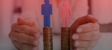 two stacks of coins with a blue man and a pink women atop