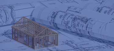 An architects drawing and a stick model of a large hall 