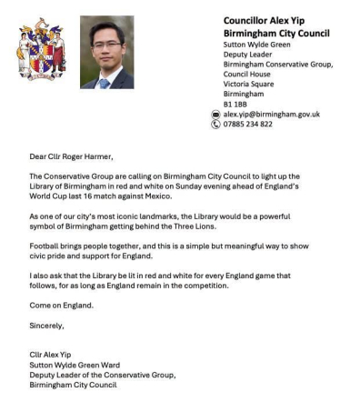 Cllr Yips letter calling for Library to be lit up