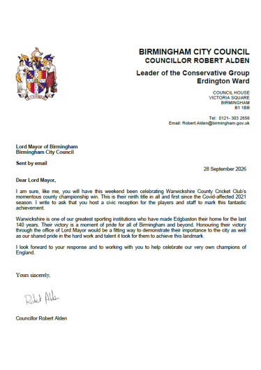 Letter to Lord Mayor