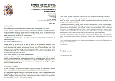 Letter sent calling for weekly bins to be saved