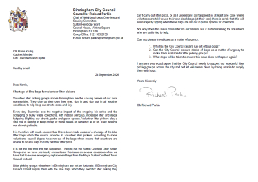 Copy of letter to Council